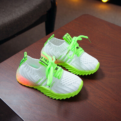 

Baby Boys Girls Breathable Anti-Slip Striped Shoes LED Sneakers Toddler Soft Soled First Walkers