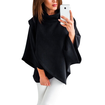 

Fashion Women High Neck Batwing Crossed Poncho Winter Warm Coat Cloak Cape