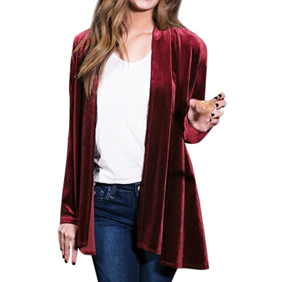 

Toponeto Women Solid Regular Frill Slim Fit Long Sleeve Peplum Velvet Coat Cardigan