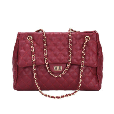 

Casual PU Leather Chain Large Shoulder Bag Women Lattice Messenger Handbags