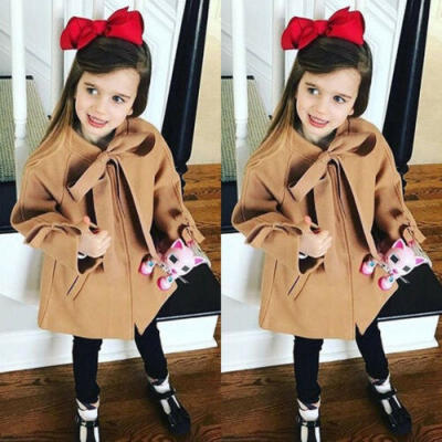 

USA Toddler Kids Baby Girls Warm Wool Bow Coat Overcoat Outwear Jacket Clothes