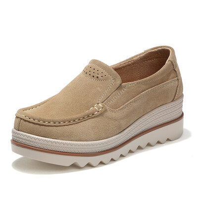 

LZJ 2019 Spring women flats shoes platform sneakers shoes leather suede casual shoes slip on flats heels creepers moccasins 3088