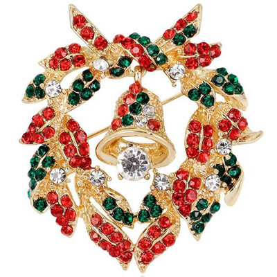 

Women Rrhinestone Colorful Bell Garland Brooches Pins Vintage Christmas Jewelry