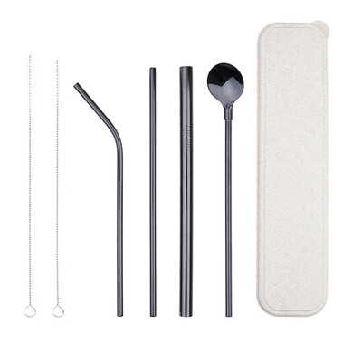 

New 7Pcs Portable Stainless Steel Straw Reusable Straw Cleaning Brush Straw Bag Set