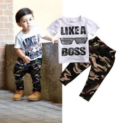 

Casual Toddler Baby Kids Boys Clothes Set T-shirt TopsCamouflage Pants 2PCS Outfits