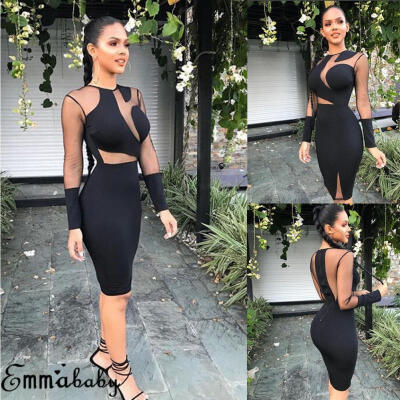 

Women Party Casual Splice Long Sleeve Bodycon Mini Dress Ladies Sexy Clubwear