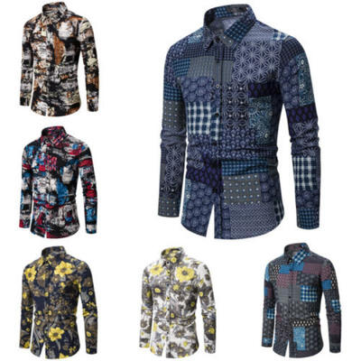 

Mens Long Sleeve Tops Luxury Floral Formal Casual Slim Fit Dress Shirt T-Shirt