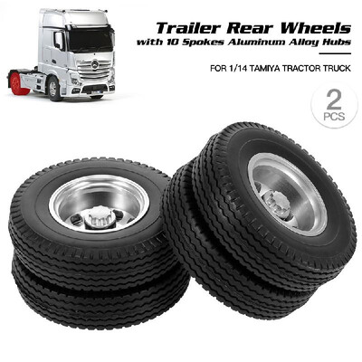 

2pcs Trailer Rear Wheels with 10 Spokes Aluminum Alloy Hubs for 114 Tamiya Tractor Truck RC Climber Trailer