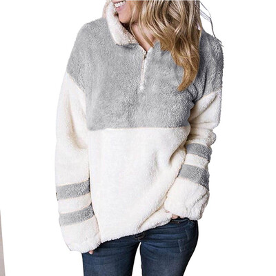 

2019 Autumn Winter Women Fashion Fluffy shirt Pullover High collar Long sleeve Loose Color matching Sweatshirt