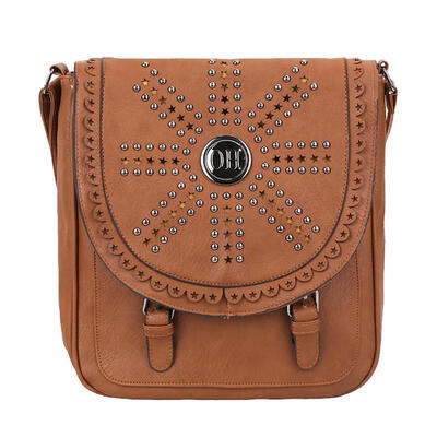 

Women Retro Messenger Bags Hollow Leather Shoulder Rivets Crossbody Purse