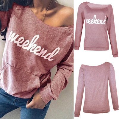 

Starmoon Womens Letter Printed Strapless Sweatshirt Pocket Long Sleeve Pullover Blouse