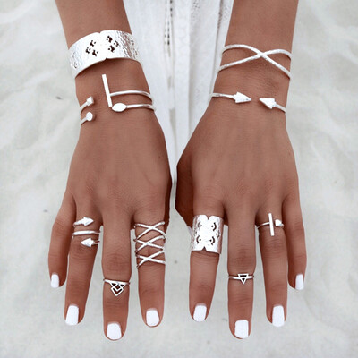

New Women Fashion Vintage Bohemian Style Boho Punk Ethnic Style Antique Silver Knuckle Finger Ring