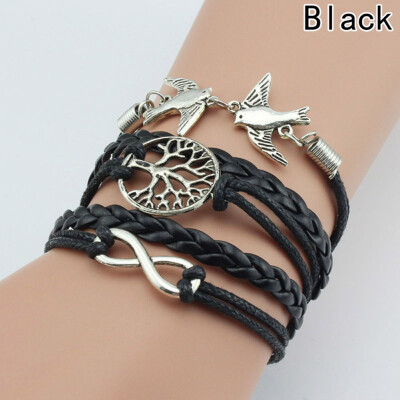 

New Fashion Women Men Vintage Punk Handmade Bracelets Silver Bird Tree of Life Multilayer Woven Bracelet Jewelry Gifts