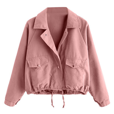 

Toponeto Women Autumn Fashion Short Pink Button Coat Pocket Jacket Cardigan