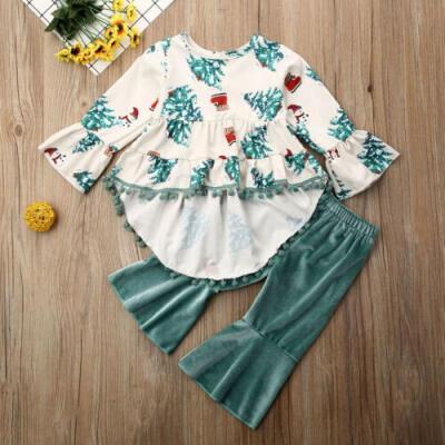 

2PCS Christmas Newborn Kids Baby Girls Tops Long Pants Xmas Outfits Clothes Set