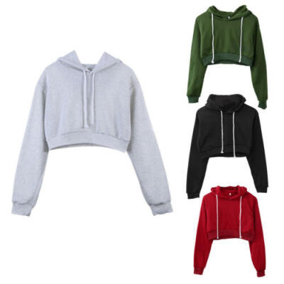 

Newest Fashion Women Girls Crop Tops Hooded Full Long Sleeves Hoodie Sweatshirts