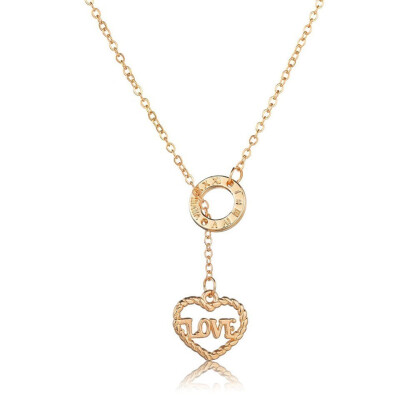 

Women Trendy Gold Heart Pendant Necklace Hallow Heart Design Necklace For Women Handmade Wedding Jewelry Necklace Though Circle