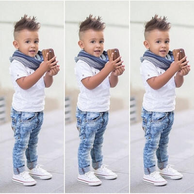 

New 2pcs Toddler Kids Baby Boy Infant T-shirt TopJeans Pants Clothes Outfit Set