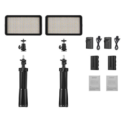 

Andoer LED Video Light Kit include 2pcs W228 3200K6000K Bi-Color Dimmable LED Video Light2pcs Max 72cm Light Stand2pcs 74V 22