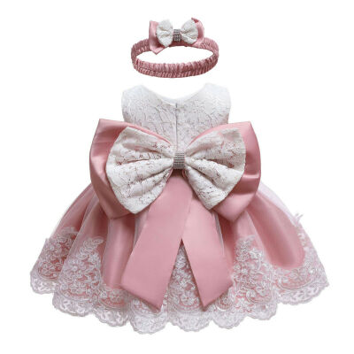 

2PCS Newborn Baby Girls Bow Lace Ball Gown Dress Birthday Party Wedding Costumes