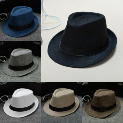 

UK Fashion Mens Ladies Straw Trilby Fedora Hat Summer Sun Panama Cap Beach New