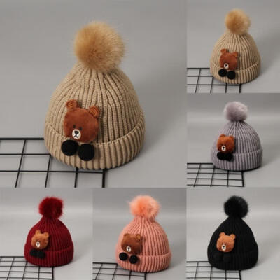 

Cute Kids Baby Child Warm Winter Knitted Beanie Fur Pom Hat Crochet Ski Cap