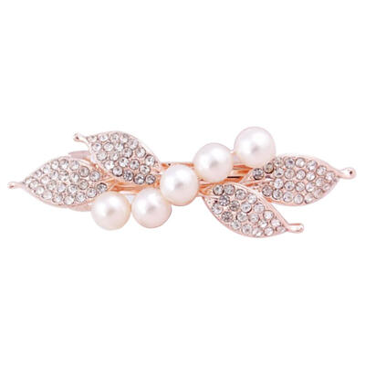 

Elegant Women Faux Pearl Rhinestone Inlaid Bowknot Hair Clips Party Hairpins