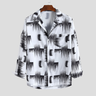 

Toponeto Mens Elegant Flowers Printed Long Sleeve Casual Lapel Shirt Blouse