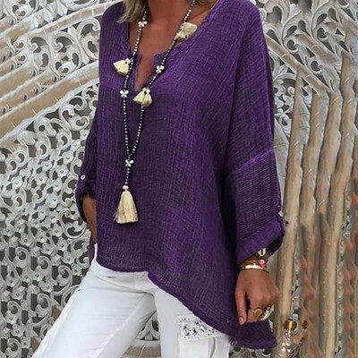 

Tailored Fashion Women Casual Loose Long Sleeve Solid Color V-Neck Tops