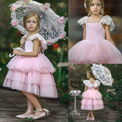 

Toddler Kid Baby Girl Short Sleeve Lace Folral Patchwork Princess Dress Clothes