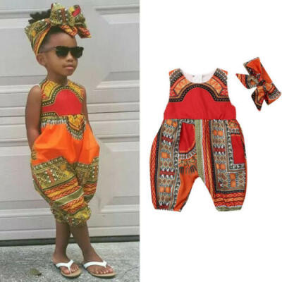 

US Sell Infant Baby Girls Kids African Jumpsuit Clothes Toddler Playsuit Outfit