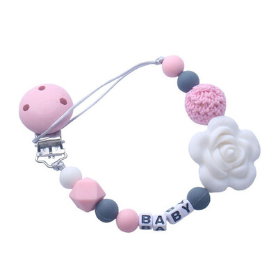 

2019 New Silicone Big Flower Pacifier Chain Chew Teething Dummy Clip Baby Girl Teeth Bead Necklace