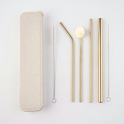 

Toponeto Stainless Steel Metal Drinking Straw Reusable Straws 2 Cleaner Brush Kit