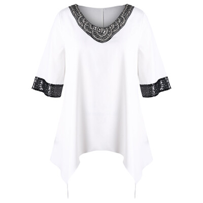 

Plus Size Two Tone Sequined Blouse