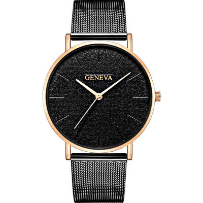 

GENEVA mesh band mens watch new design minimalist male clock stainless steel quartz wristwatch luxury business black watches