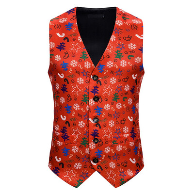 

Toponeto Mens Fashion Banquet Business Casual Christmas Printing Waistcoat Tops Vest