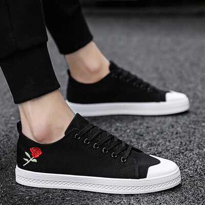 

Canvas Shoes Mens Lower Back Embroidery Black Personality New Summer Driving Cloth Shoes Korean Version Baitao Tide Shoes