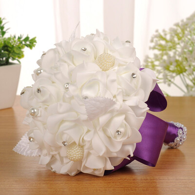 

Toponeto Crystal Roses Bridesmaid Wedding Bouquet Bridal Artificial Silk Flowers