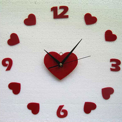 

DIY Red Heart Wall Clock Acrylic Mute Hollow Wall Clock for Living Room Bedroom Office Study Room