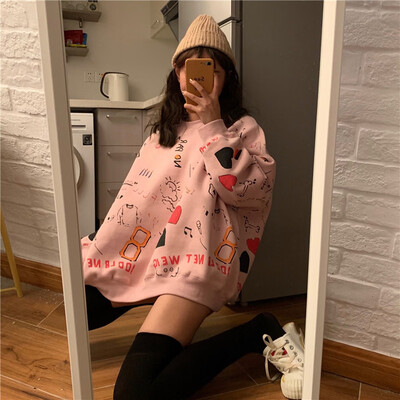 

Tailored Fashion Women Top O-Neck Cartoon Printing Sweatshirt Casual Loose Blouse