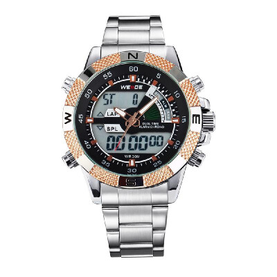 

WEIDE WH1104 Dual Display Two Movement Quartz Digital Men Watch 3ATM Waterproof LCD Backlight Date Week Month Alarm SPL Split Time