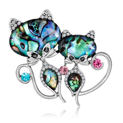 

Rhinestone Cat Couples Shell Brooch Collar Pins Corsage Badges Dress Accessories For Women
