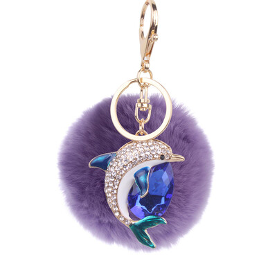 

Rex rabbit hair ball pendant alloy diamond dolphin lady bag car keychain creative