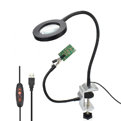 

LED 3X Magnifier Bench Vise Table Clamp Soldering Helping Hand Soldering Station USB Interface Flexible Arms Third Hand Tool