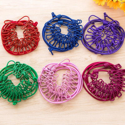 

174cm Portable Travel Clothesline With 12 Non-slip Clothespins Extra Long Outdoor Elastic Washing Line Random Color