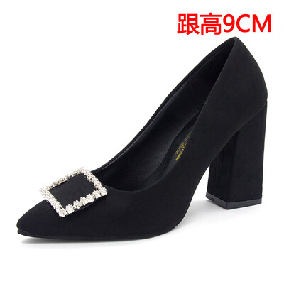 

High heels women 2019 spring new Korean version of Joker pointed shallow mouth thick with sexy shoes fashion work shoes tide