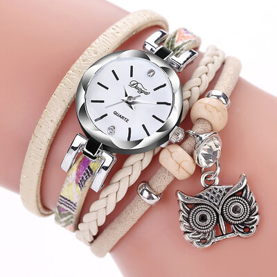 

Round Owl Table Cute Owl Pendant Surround Watch Small Twist PU Bracelet Watch