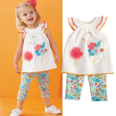 

2pcs Toddler Baby Girls Flower Flamingo Tops VestPants Leggings Outfits Clothes