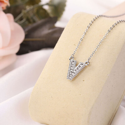 

Fashion Women 26 Double Sided English Alphabet Diamond Silver Color Necklace