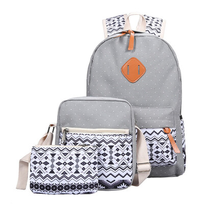 

Women Girl New Ethnic Style Printing Bag Set Canvas Backpack Laptop School Shoulder Crossbody Bag Canvas Handbag Travel Book Bag